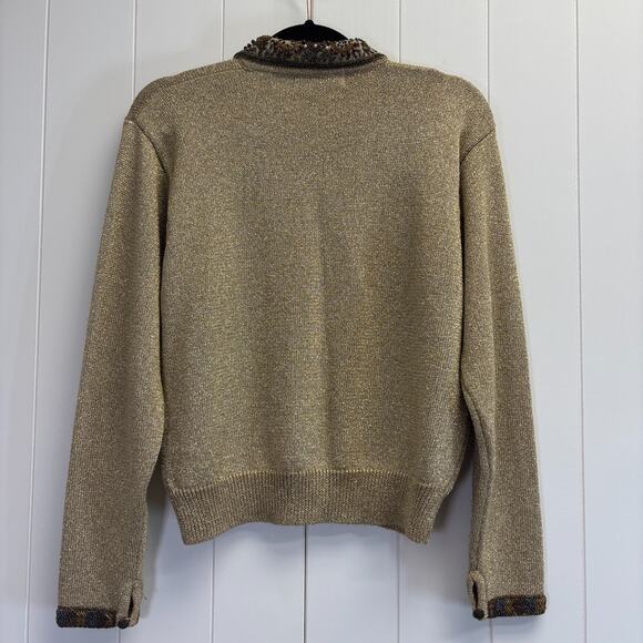 Vintage Valerie Stevens Women Beaded Glam Old Money Cardigan Sweater Size M Gold - Picture 2 of 9